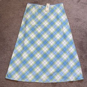 NEW Tommy Hilfiger A-Line Mid Calf Plaid Skirt Blue Green White Size 16